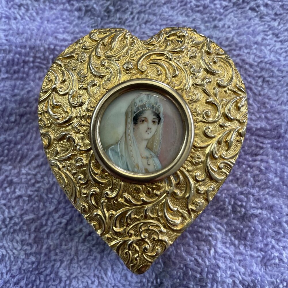 brass, copper heart shaped trinket/pill  box by A. Fleron, Copenhagen circa 1900